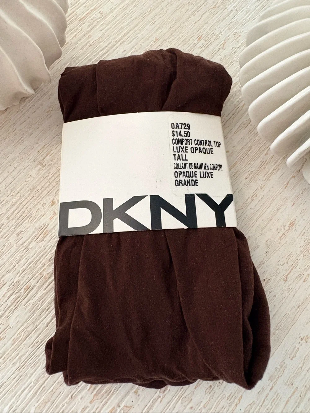 NWT DKNY Chocolate Brown Luxe Opaque Tights Size L